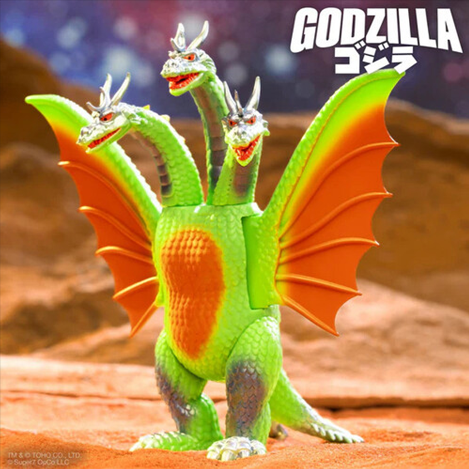 Toho ReAction Figures Mechagodzilla Vintage 50th Anniversary Action Figure By Super7 green and orange Godzilla collectible new in box