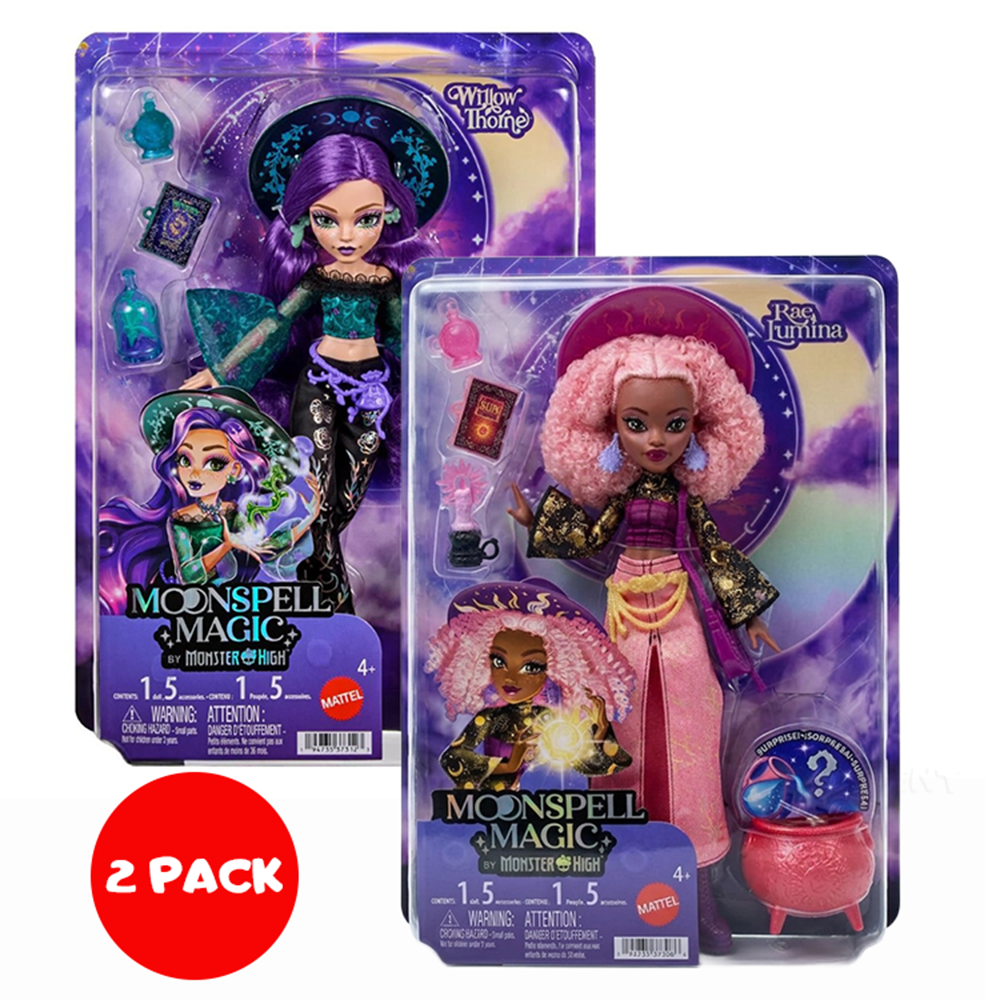 Monster High Moonspell Magic Willow Thorne & Rae Lumina Doll Combo Pack by Mattel in magical packaging