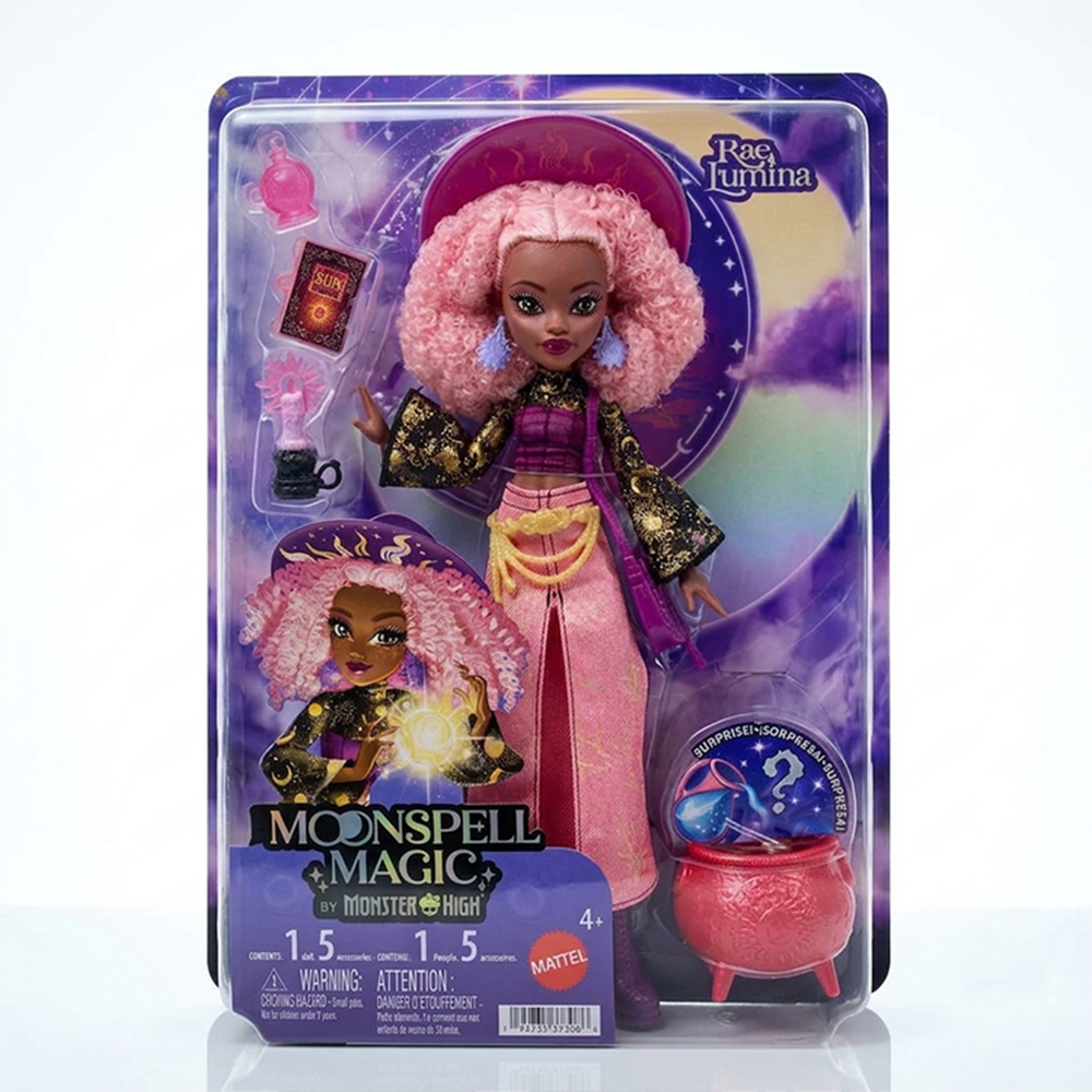 Rae Lumina Doll - Moonspell Magic by Monster High 10.5 Inces IN-HAND by Mattel with pink hair and magical accessories in packaging