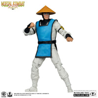 McFarlane 7 inch Raiden Mortal Kombat Klassic action figure in blue and white outfit with conical hat posed fighting stance