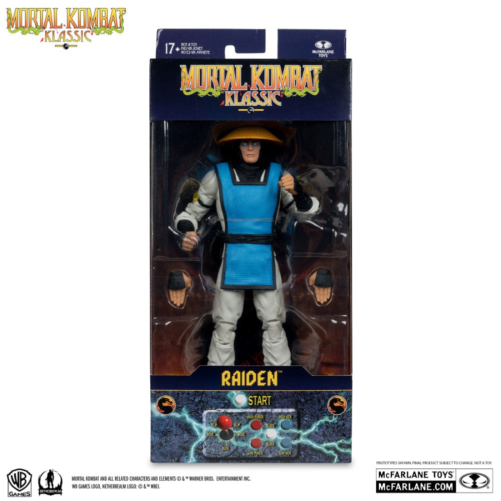 7 inch McFarlane Raiden Mortal Kombat Klassic action figure with ultra articulation in original packaging