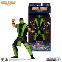 McFarlane Mortal Kombat Klassic Reptile 7 inch action figure with green armor and black outfit in original packaging