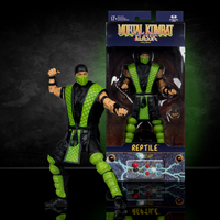 McFarlane Mortal Kombat Klassic Reptile 7 inch action figure with green and black costume and extra hands in box