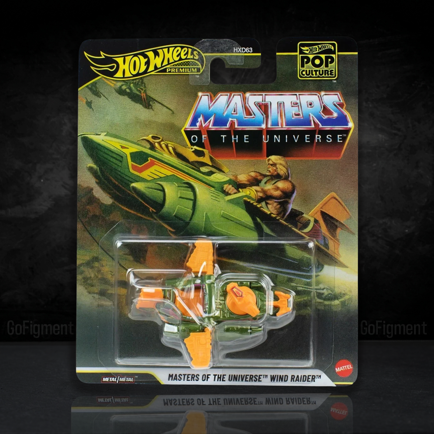 He-Man Masters of the Universe Wind Raider 1:64 Scale Hot Wheels Premium Pop Culture Diecast Car by Mattel in green and orange design