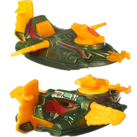 He-Man Masters of the Universe Wind Raider 1:64 Scale Hot Wheels Premium Pop Culture Diecast Car by Mattel in green and orange colors
