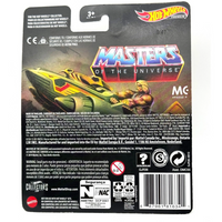 He-Man Masters of the Universe Wind Raider 1:64 Scale Hot Wheels Premium Pop Culture Diecast Car by Mattel in original packaging back view