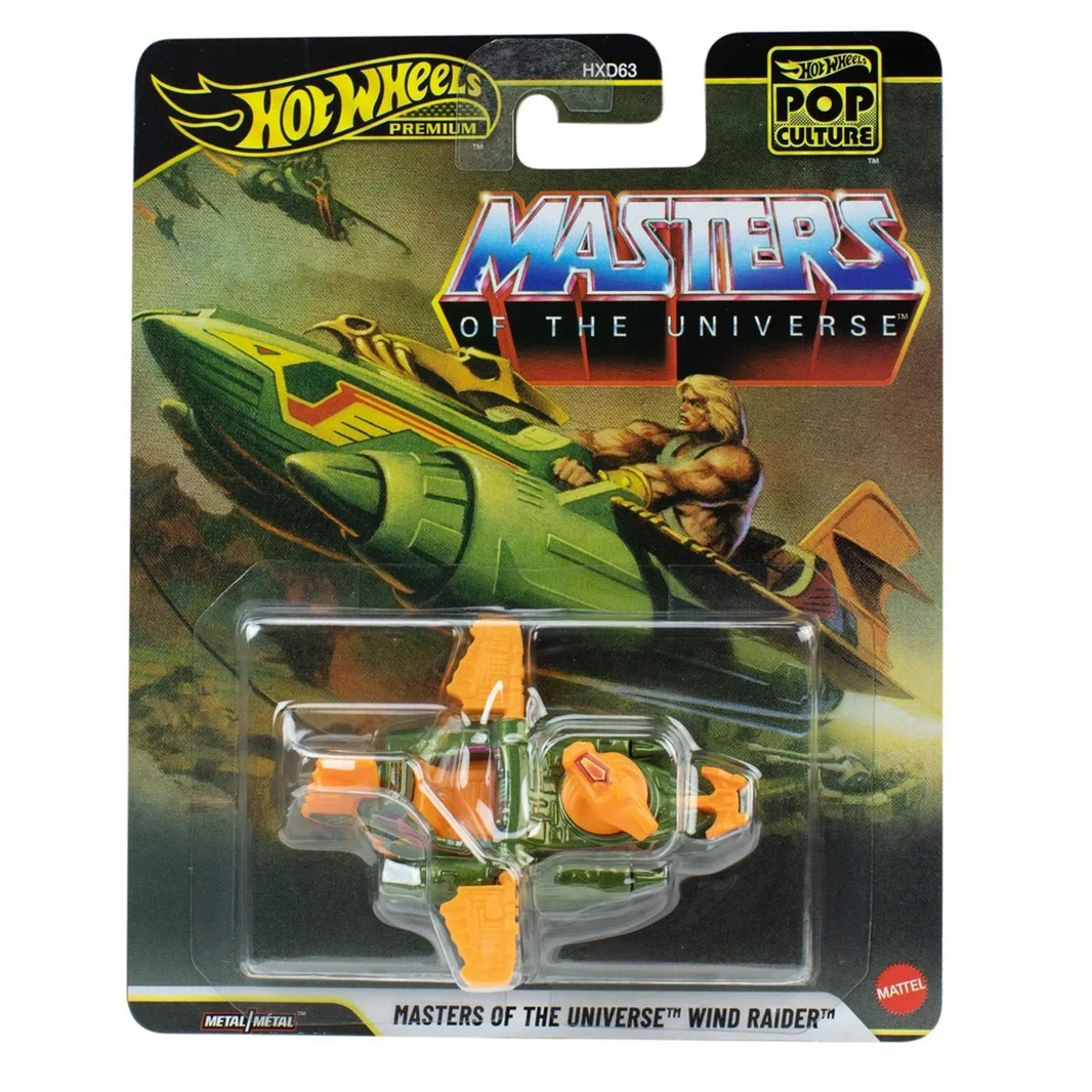 He-Man Masters of the Universe Wind Raider 1:64 Scale Hot Wheels Premium Pop Culture Diecast Car by Mattel in green and orange design
