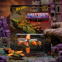 He-Man Masters of the Universe Wind Raider 1:64 Scale Hot Wheels Premium Pop Culture Diecast Car by Mattel in green and orange packaging