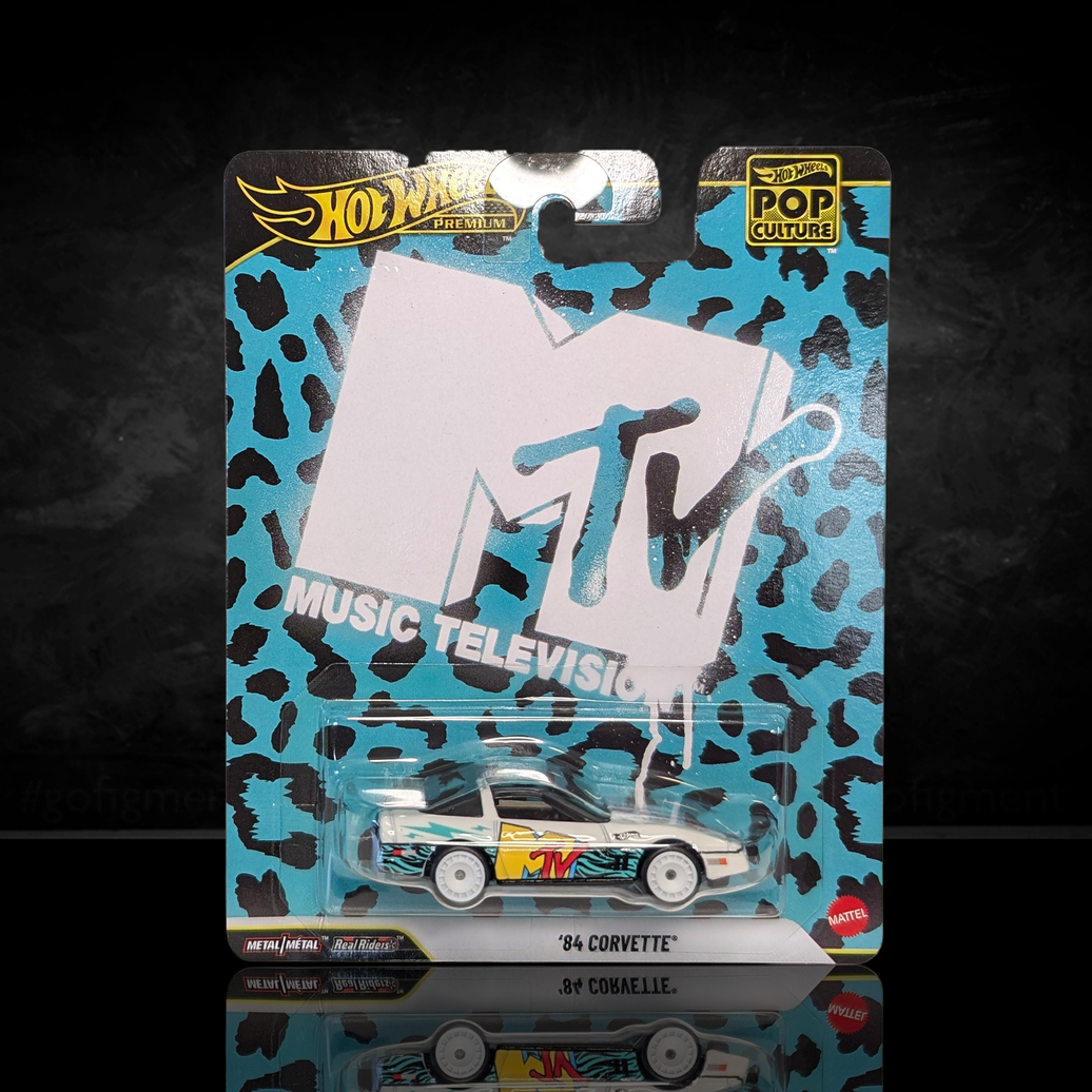 84 Corvette Mtv Hot Wheels Premium Pop Culture Diecast Car Music Television by Mattel in original packaging with MTV logo design