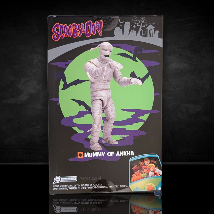 Scooby-Doo Mummy of Ankha action figure box by Jada Toys with green moon and spooky background design