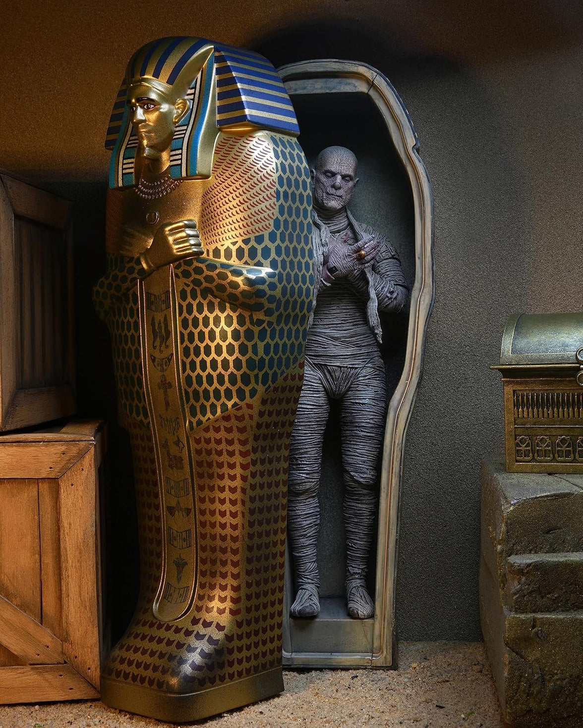 NECA Universal Monsters Ultimate Mummy 7" Figure & Accessory Pack Combo - New with detailed sarcophagus and wrapped mummy figure by Neca