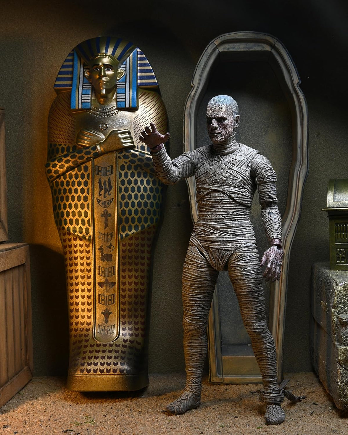 NECA Universal Monsters Ultimate Mummy 7" Figure & Accessory Pack Combo - New, detailed wrapped mummy with sarcophagus by Neca