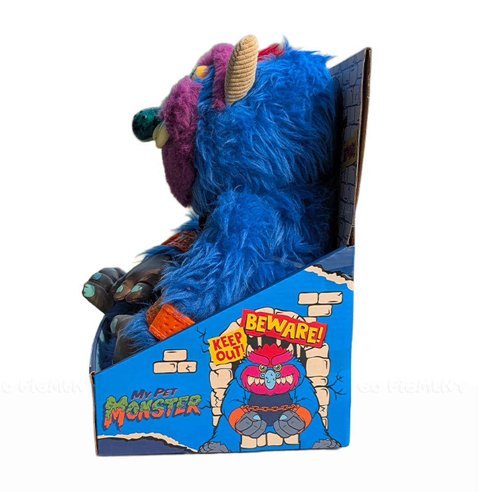 Side view of My Pet Monster 14-Inch Deluxe Plush Toy by The Loyal Subjects 2026 in Playskool packaging with colorful design