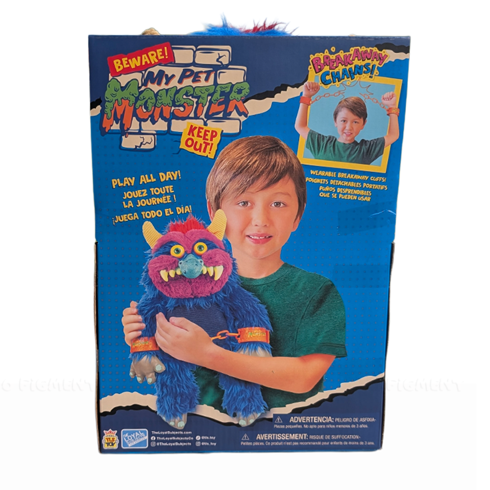My Pet Monster 14-Inch Deluxe Plush Toy by The Loyal Subjects 2026 held by boy, playing, brand Playskool packaging visible