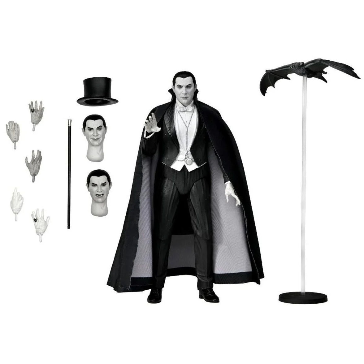 Dracula of Carfax Abbey Black and White 7 inch Neca Action Figure Universal Monsters with accessories and flying bat stand new in box