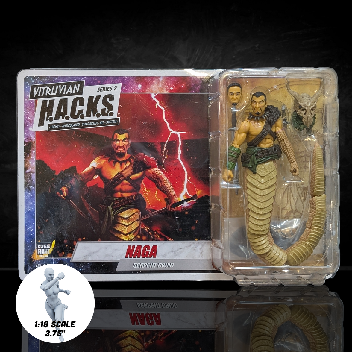 Naga the Serpent Druid -Vitruvian H.A.C.K.S. 1:18 Scale Action Figure by Boss Fight Studio Llc with serpent staff and alternate head accessory
