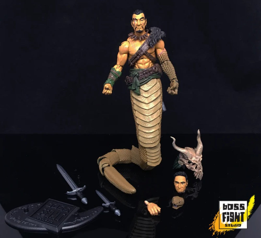 Naga the Serpent Druid -Vitruvian H.A.C.K.S. 1:18 Scale Action Figure by Boss Fight Studio Llc with weapons and alternate heads.