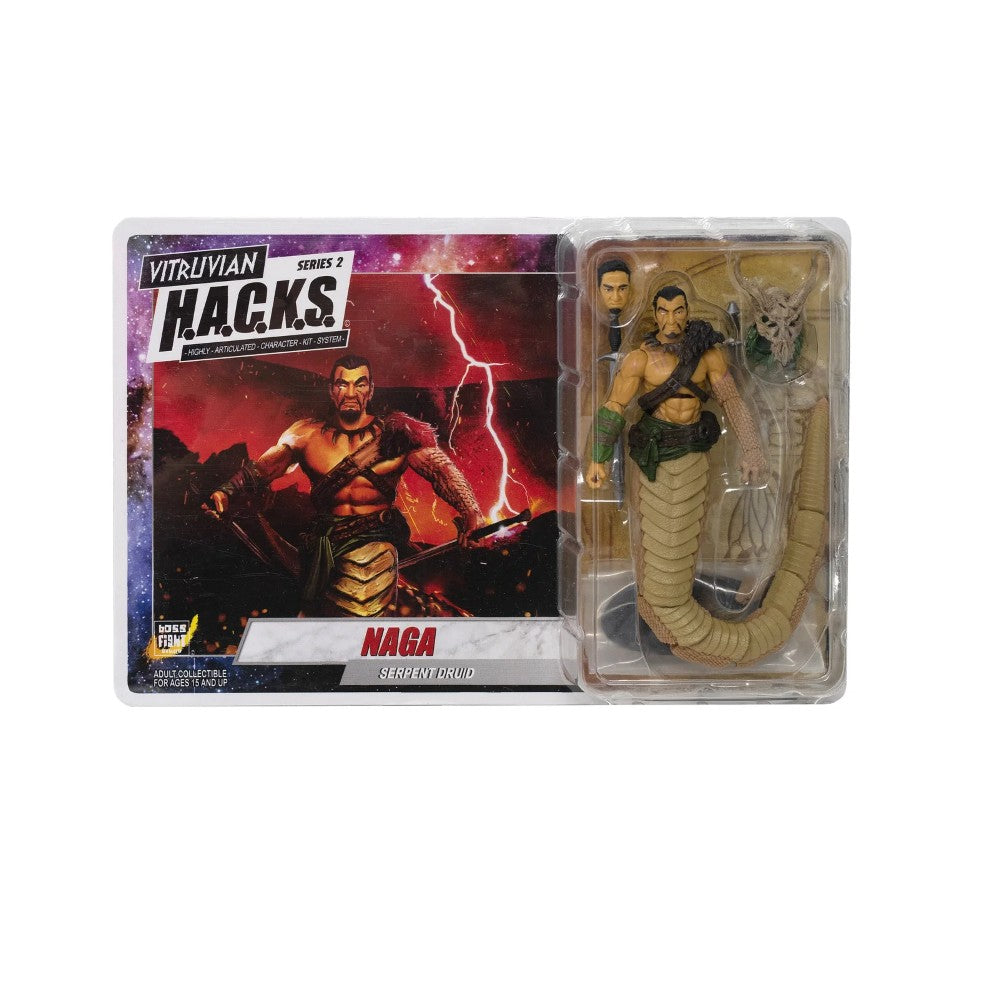 Naga the Serpent Druid -Vitruvian H.A.C.K.S. 1:18 Scale Action Figure by Boss Fight Studio Llc with serpent tail and staff accessories.