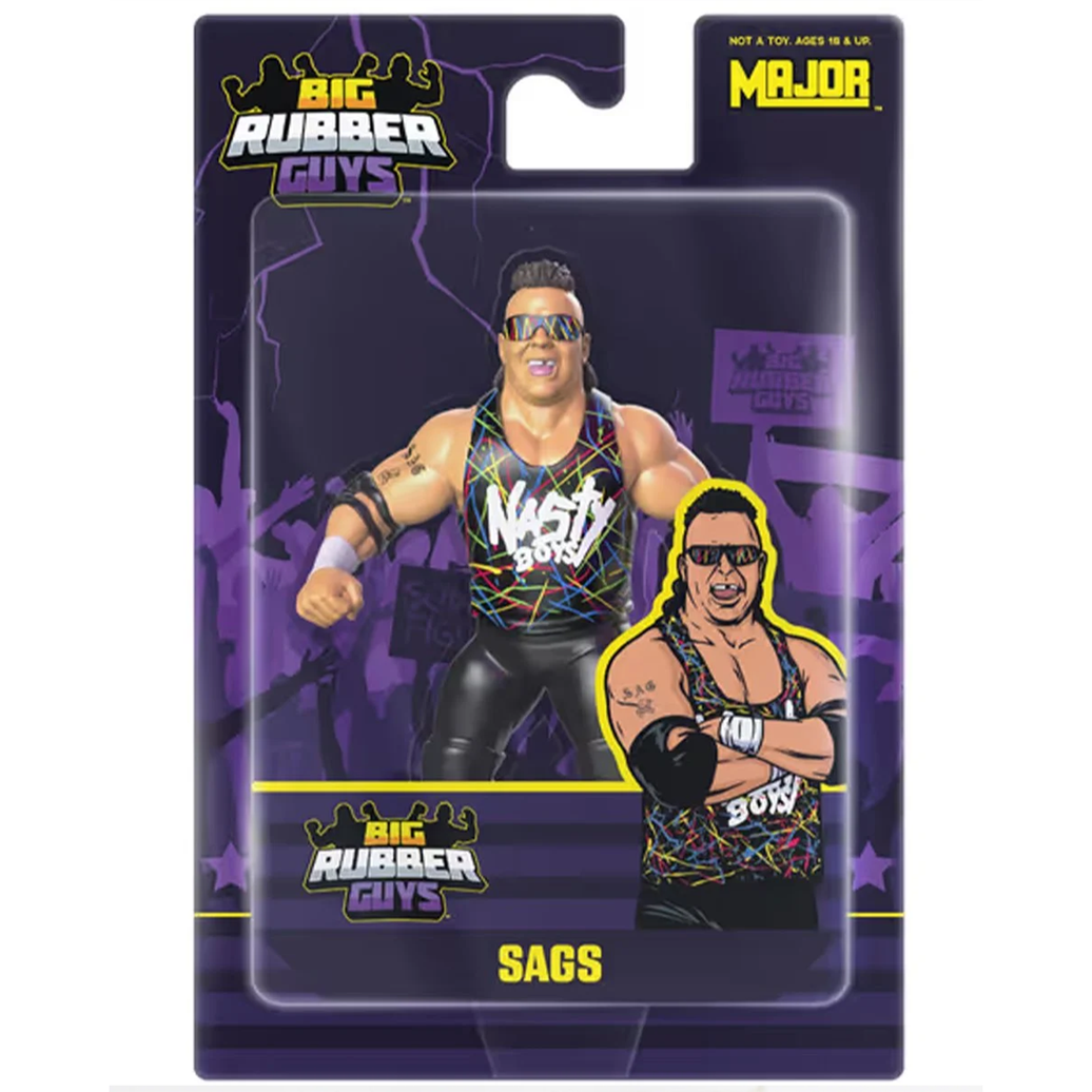 Nasty Boys Sags Major Big Rubber Guys 1:9 Scale 8-Inch Posed Wrestling Figure in black with colorful singlet by Major in packaging