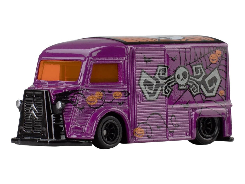 Mattel Hot Wheels Premium 1:64 scale Citroen Type H die-cast van with Nightmare Before Christmas theme purple design