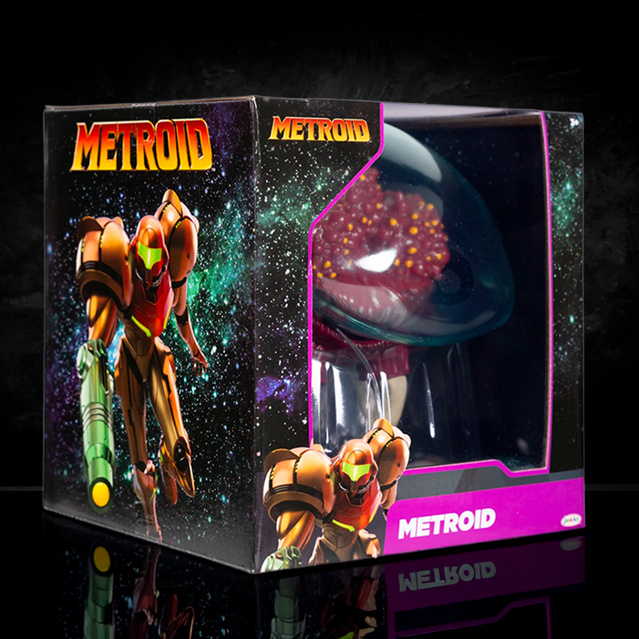 6-inch Metroid Prime figure with 6 points of articulation in Go Figment space-themed packaging box