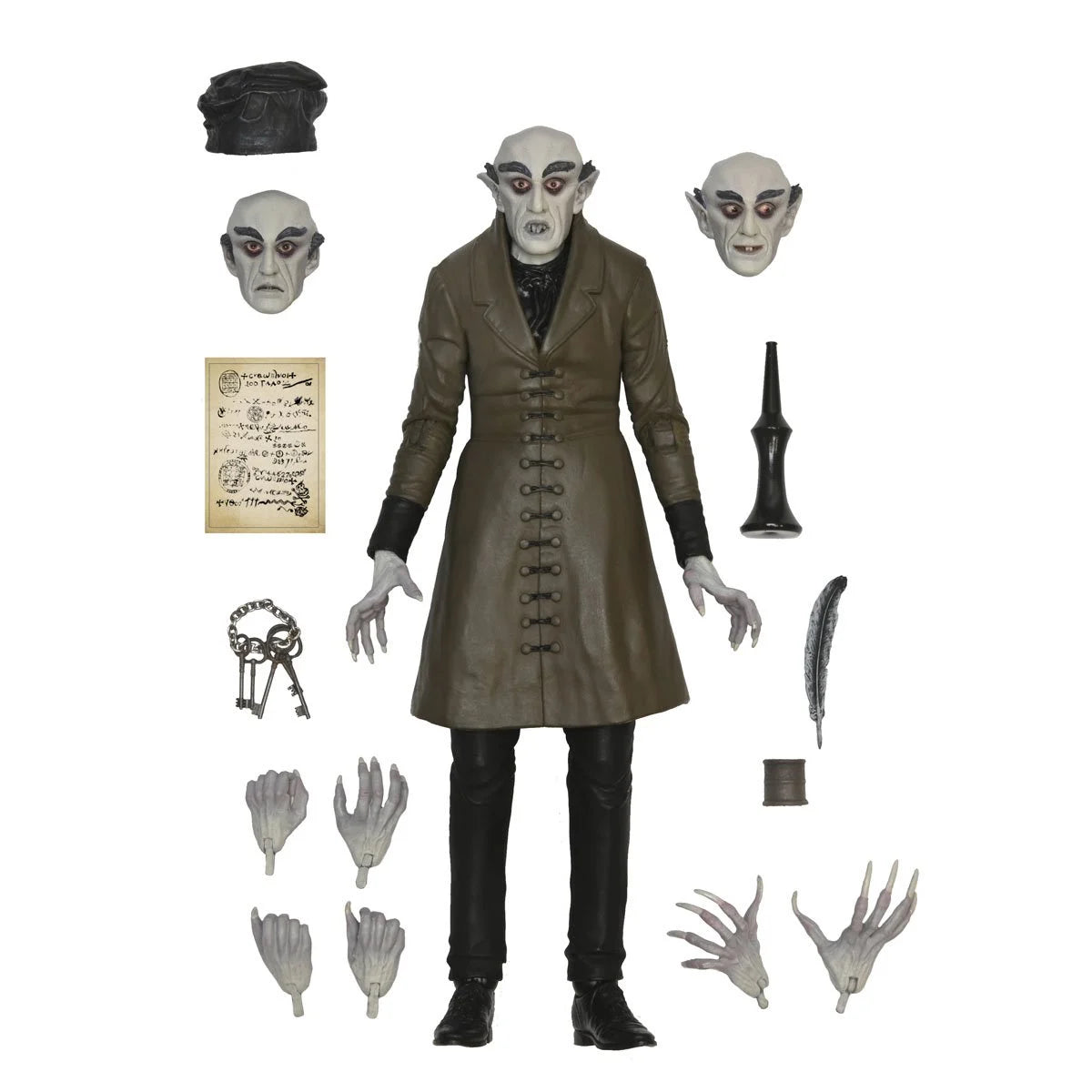 Nosferatu Ultimate Count Orlok Action Figure NECA 7” with interchangeable heads, hands, keys, feather, and letter accessories by Neca