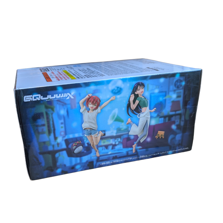 Blue anime character box featuring two female characters in a colorful arcade scene