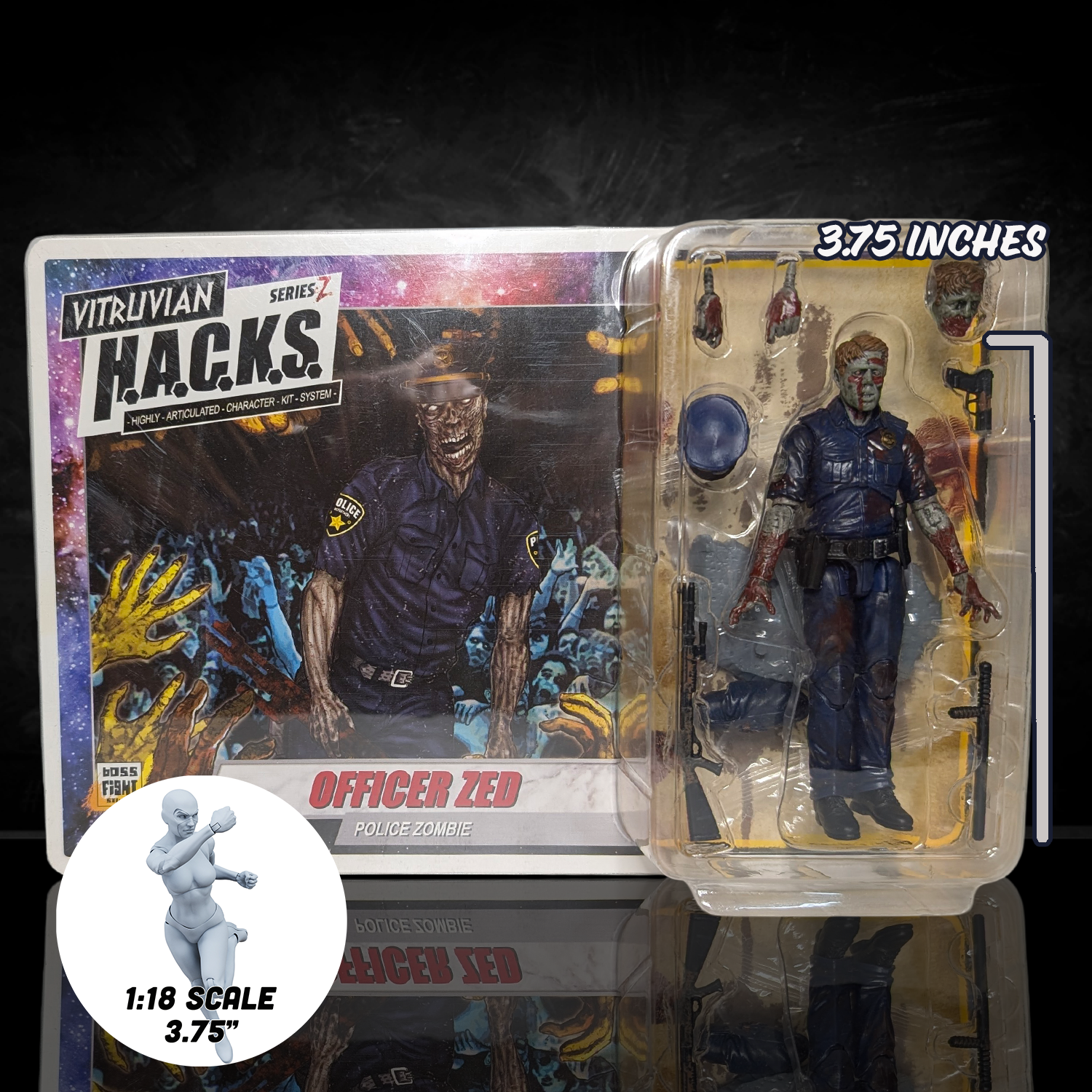 Officer Zed Police Zombie Vitruvian HACKS Series 1 Action Figure 1:18 Scale by Boss Fight Studio Llc in original packaging.