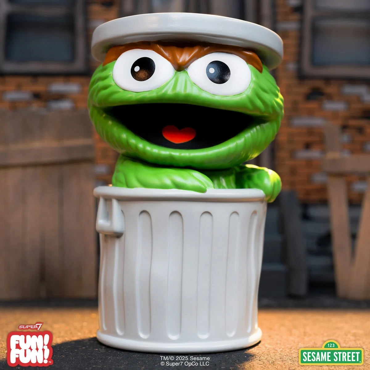 Sesame Street Oscar the Grouch (Green) FUN! FUN! Vinyl Figure new in box by Super7 with trash can container design