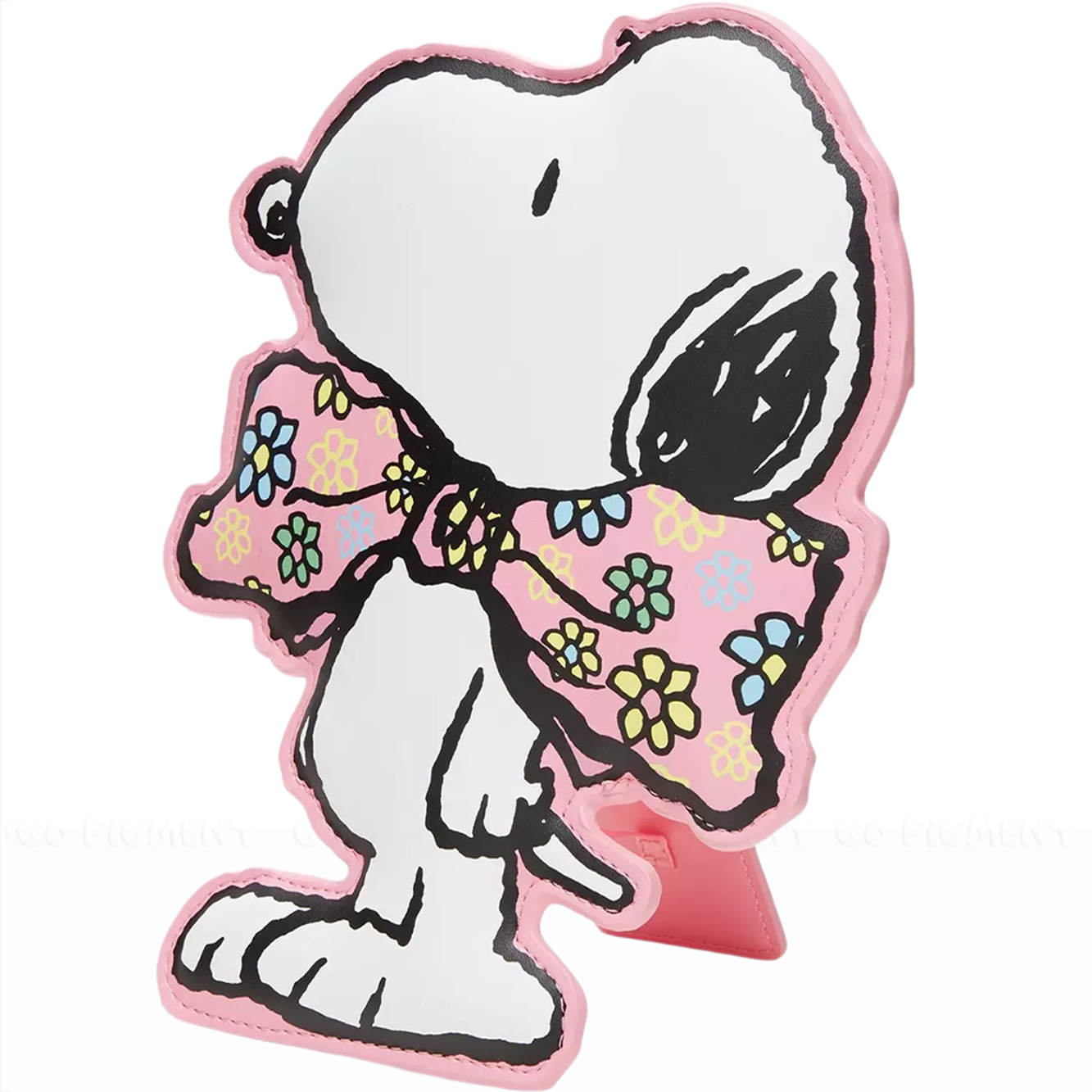 Snoopy Floral Bowtie Oversized Bag Charm Stand Peanuts Whatever Co with a pink floral bowtie and black outline design
