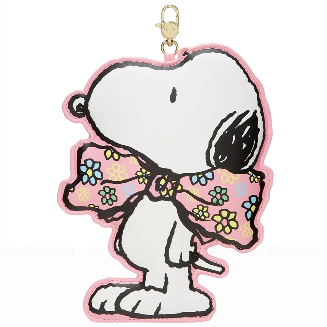 Snoopy Floral Bowtie Oversized Bag Charm Stand Peanuts Whatever Co with pink floral bow and gold clasp by Whatever Makes You Happy
