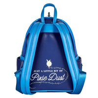 PETER PAN Loungefly Glow-in-the-Dark Tower Disney Mini-Backpack with blue straps and Pixie Dust design by Loungefly