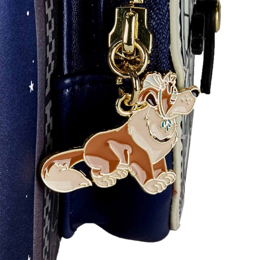 PETER PAN Loungefly Glow-in-the-Dark Tower Disney Mini-Backpack featuring detailed Smee dog zipper charm by Loungefly
