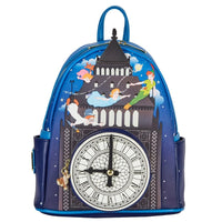 PETER PAN Loungefly Glow-in-the-Dark Tower Disney Mini-Backpack with flying characters and detailed clock charm by Loungefly