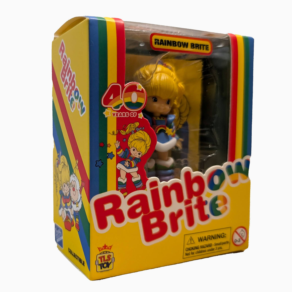 3-inch Loyal Subjects Rainbow Brite collectible figure in yellow 40th anniversary packaging with rainbow stripes