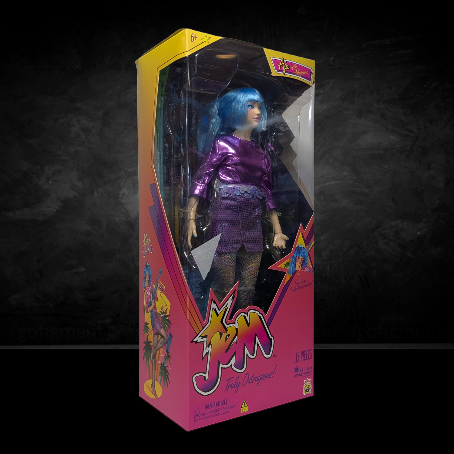 Jem and the Holograms Aja Leith 12-Inch Fashion Doll The Loyal Subjects 2025 new in box with metallic purple outfit and blue hair