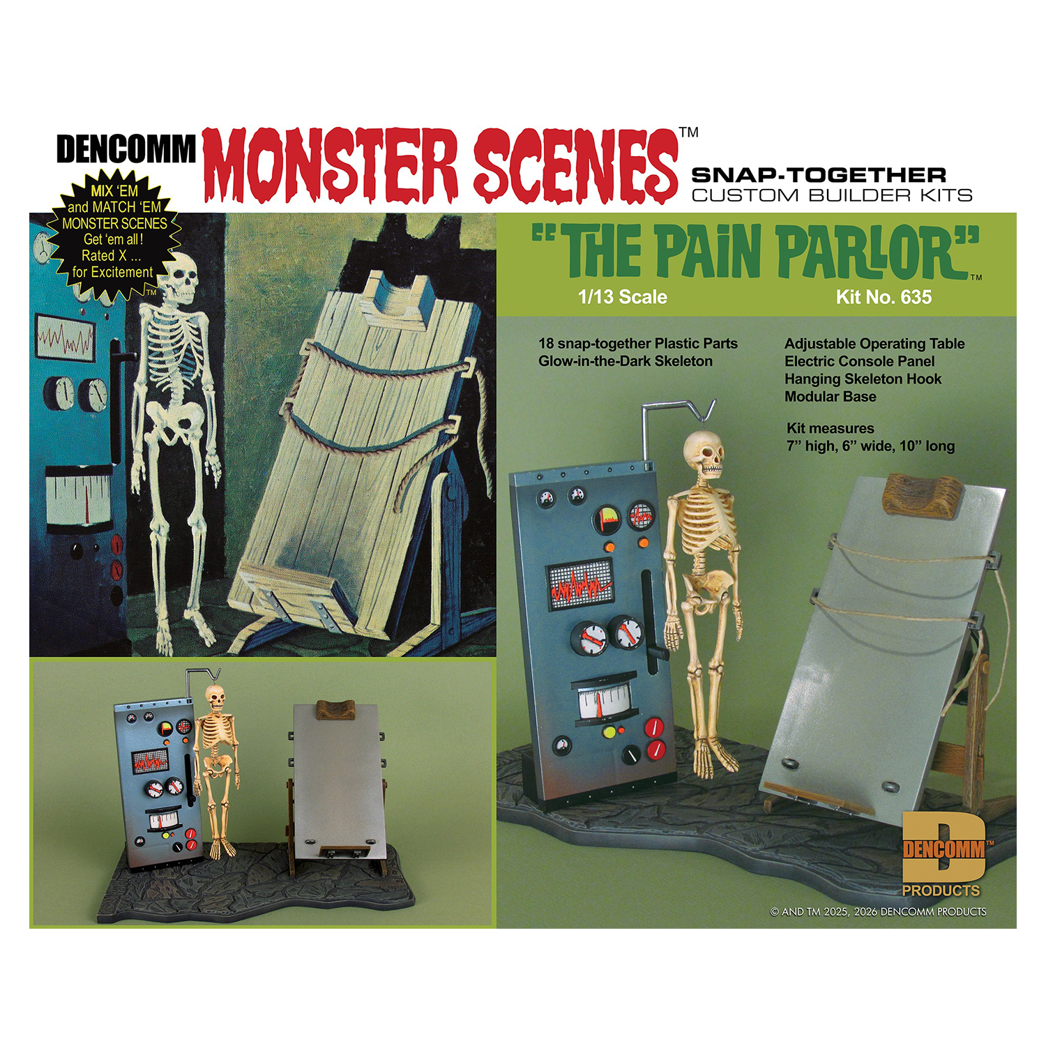 DENCOMM Monster Scenes The Pain Parlor Limited Edition Model Kit - 55th Anniversary by Monster Scenes with glow skeleton parts and operating table
