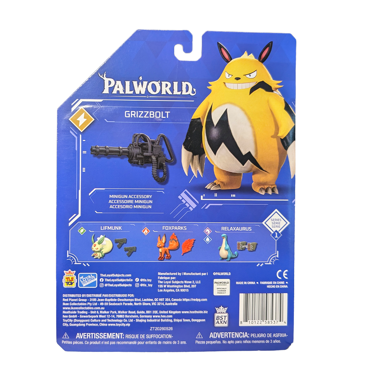Grizzbolt 4" Palworld Series 1 Premium Action Figure by The Loyal Subjects on Palworld packaging