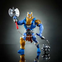 Mattel Panthro 6-inch action figure in blue and gold armor wielding axe and flail from Masters of the Universe ThunderCats series