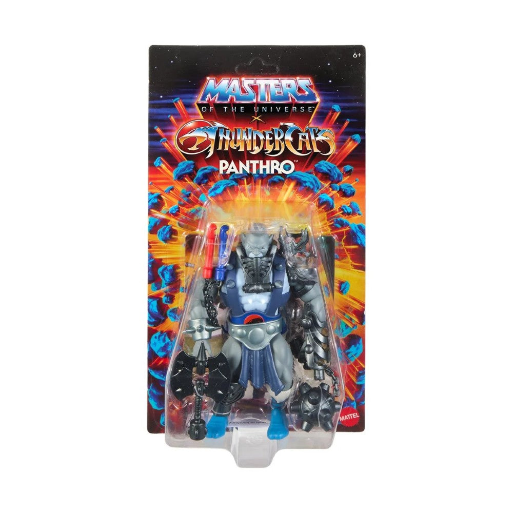 Mattel 6-inch Panthro figure in blue armor with metallic silver details from Masters of the Universe ThunderCats cross-over series