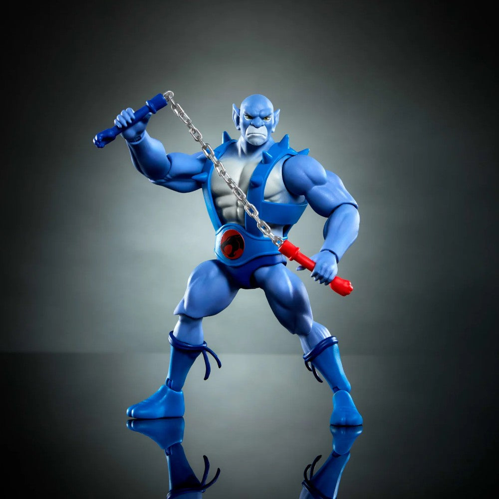 Mattel Panthro 6-inch action figure in blue armor wielding flail from Masters of the Universe ThunderCats cross-over series