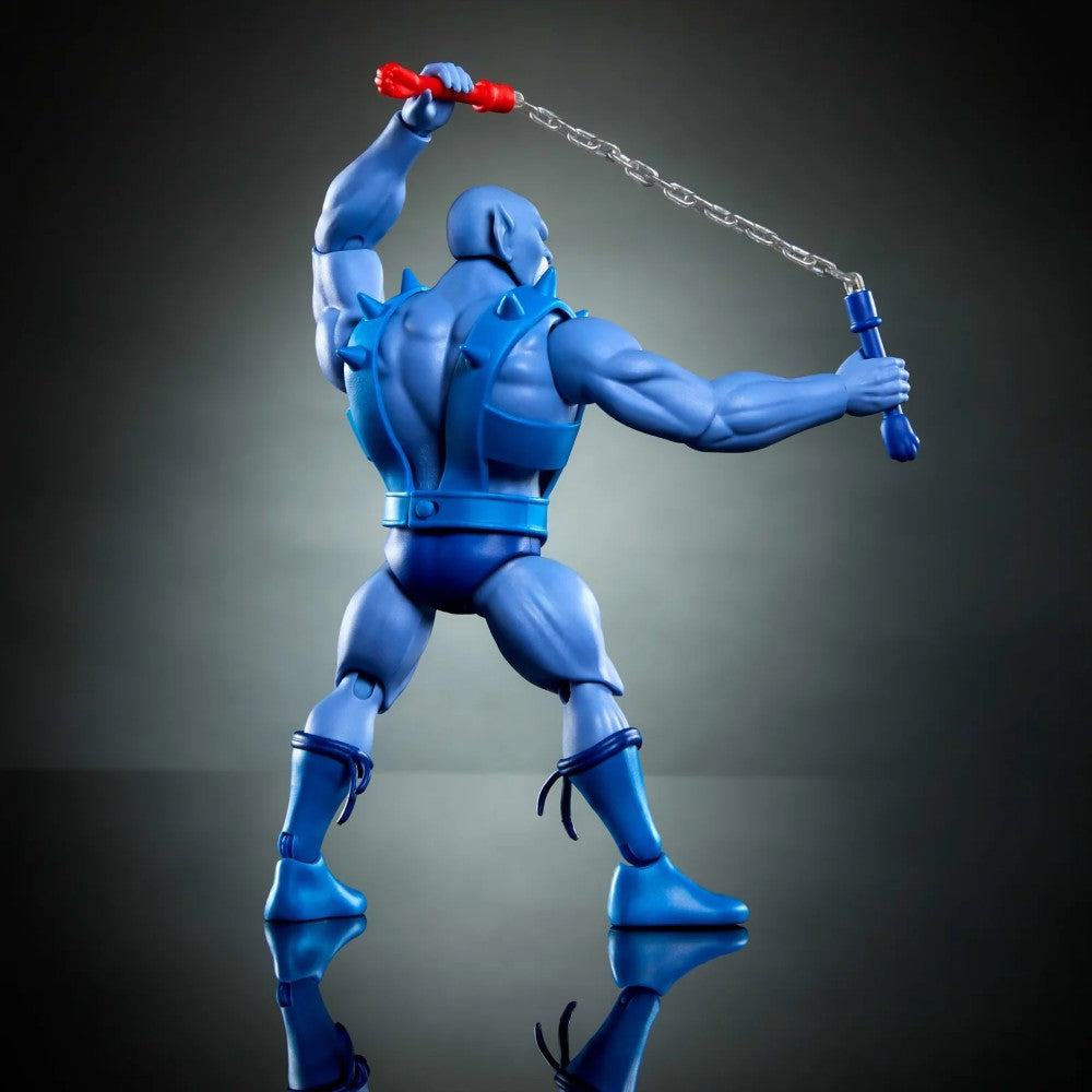 Mattel Panthro 6-inch action figure in blue armor wielding flail from Masters of the Universe and ThunderCats series
