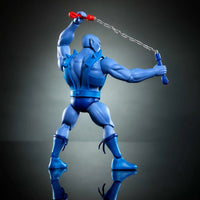 Mattel Panthro 6-inch action figure in blue armor wielding flail from Masters of the Universe and ThunderCats series