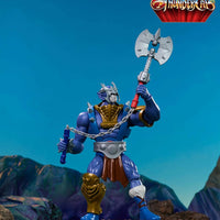 Mattel Panthro 6-inch action figure in blue armor holding axe and flail from Masters of the Universe ThunderCats series