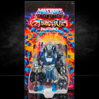 Mattel Panthro 6-inch action figure in blue armor with weapons from Masters of the Universe and ThunderCats series