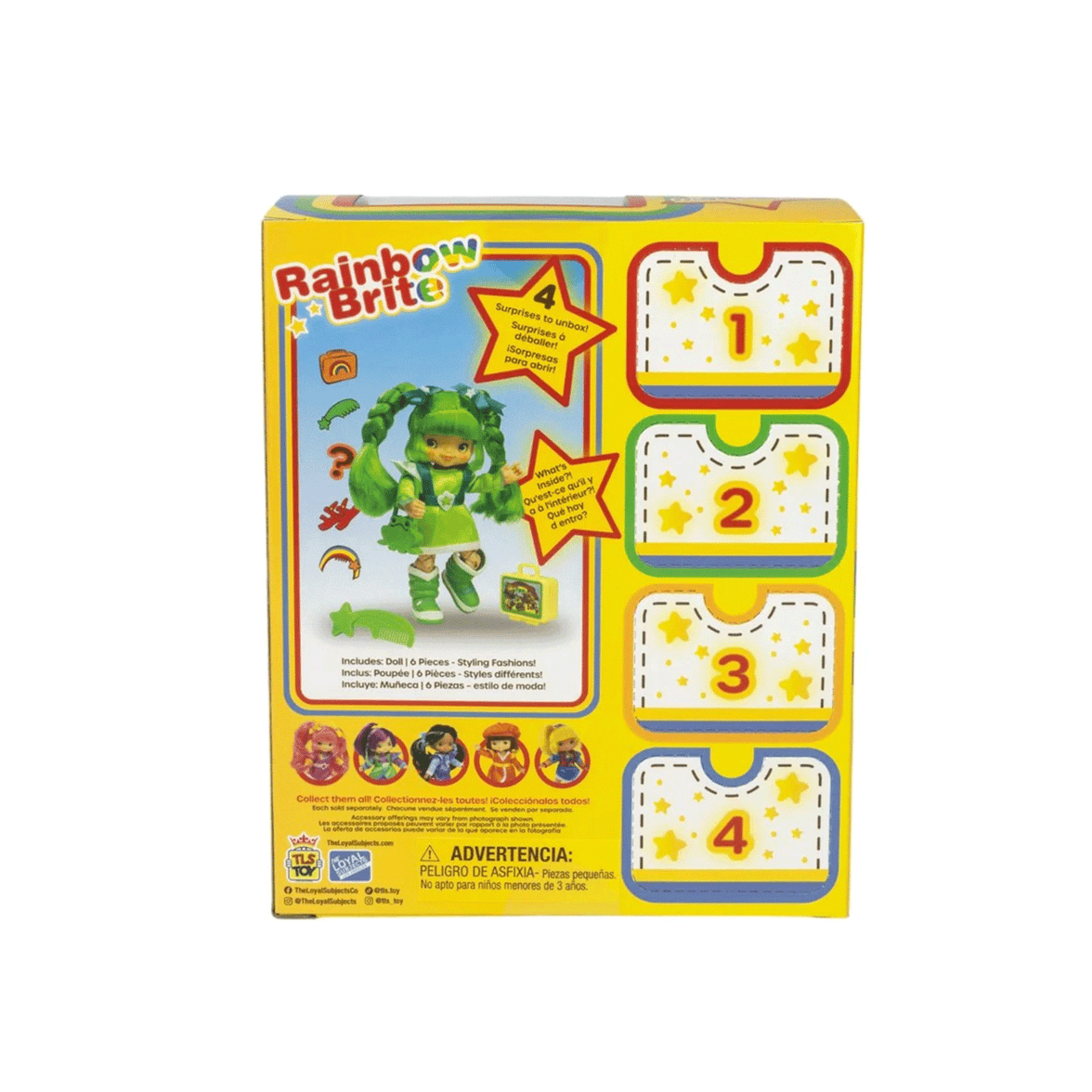 Loyal Subjects Patty O'Green Rainbow Brite 5.5-inch figure with green braids and collectible surprise accessories in yellow box