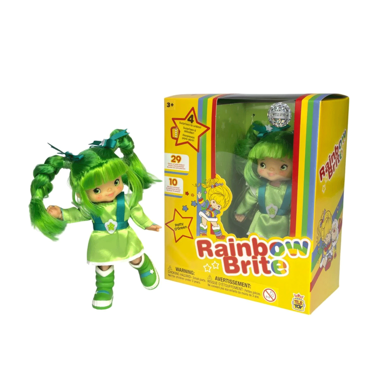 Loyal Subjects Patty O'Green 5.5-inch Rainbow Brite figure with vibrant green hair and colorful SDCC 2025 packaging