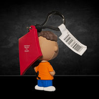 Monogram Franklin Peanuts 75th Anniversary Series 3 foam bag clip holding a red kite keychain accessory
