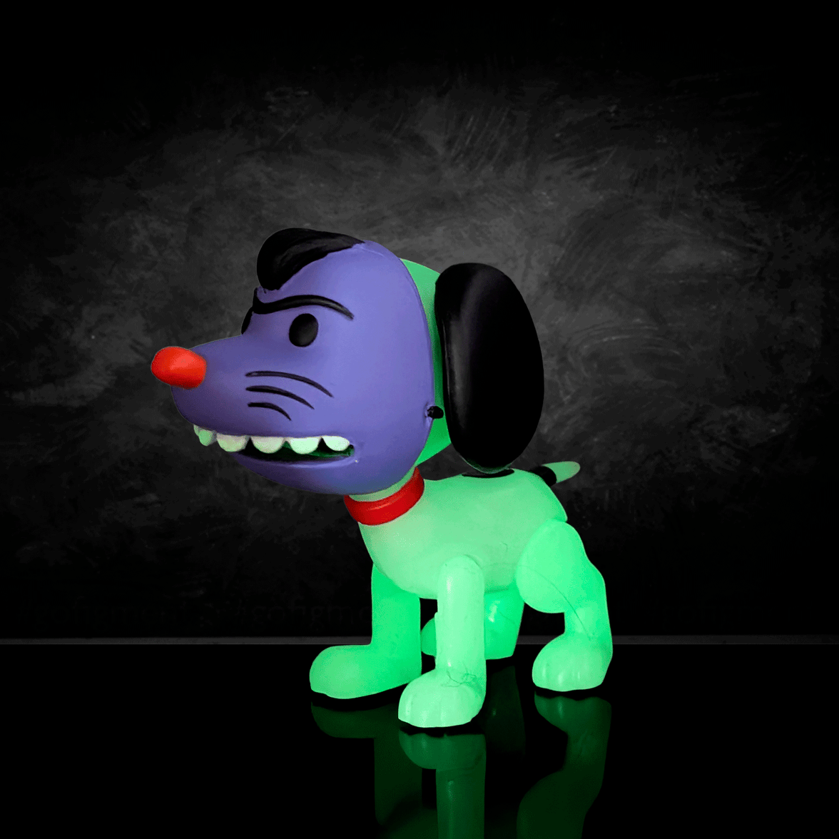 Go Figment Peanuts Halloween ReAction figure of Snoopy in a spooky glowing costume with purple mask and red collar