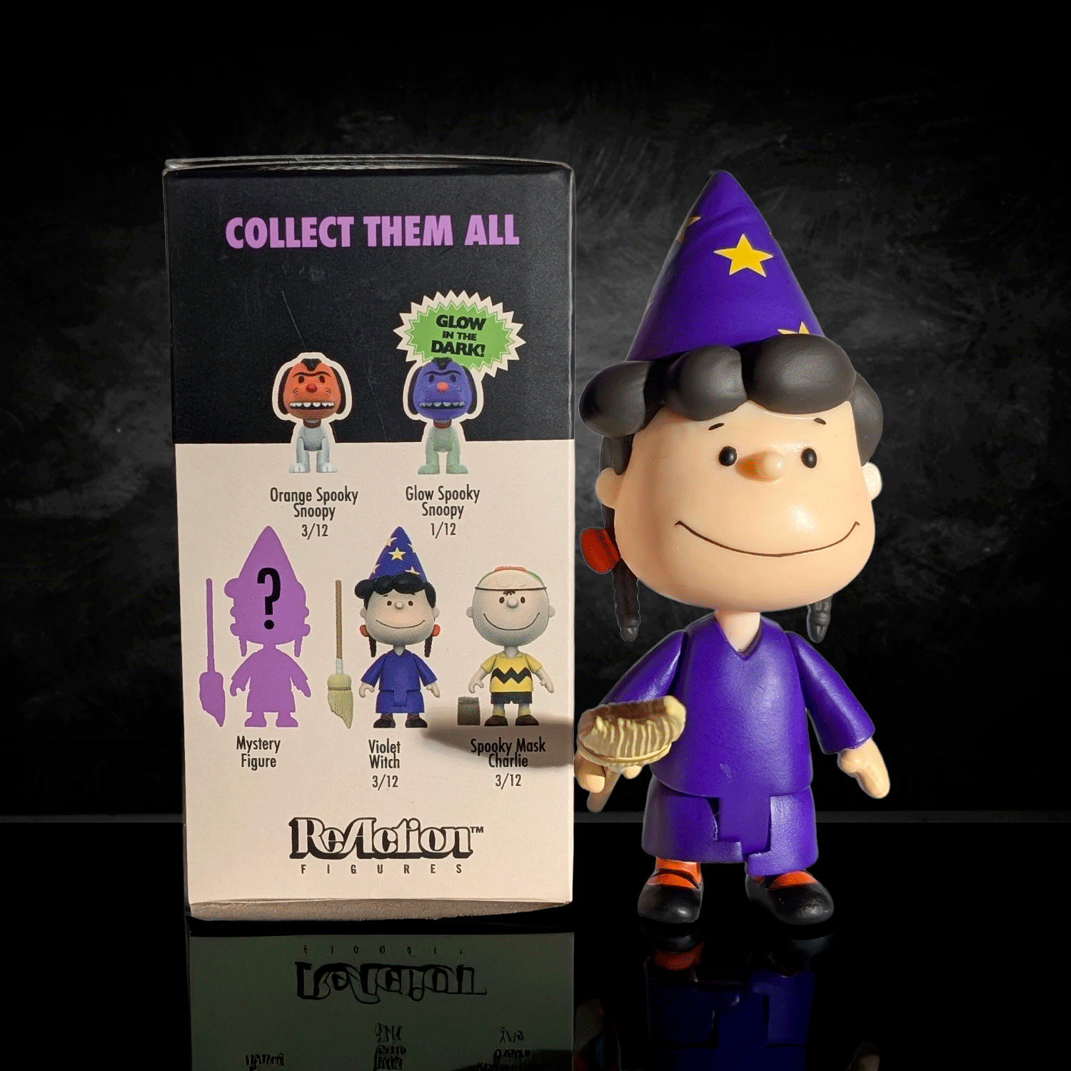 Go Figment Peanuts Halloween ReAction figure of Violet Witch in purple costume with magic wand and star hat